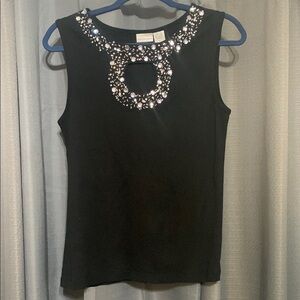 Newport News Black Embellished Sleeveless Tank Top